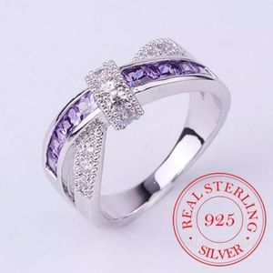 New!! 925 Sterling Silver Purple Crystal Ring for Woman